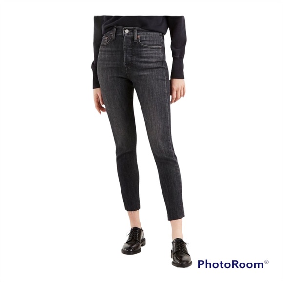 LEVI'S x REVOLVE Dark Gray Button Fly Wedgie Skinny Cropped Jeans Size 29 - Picture 2 of 10